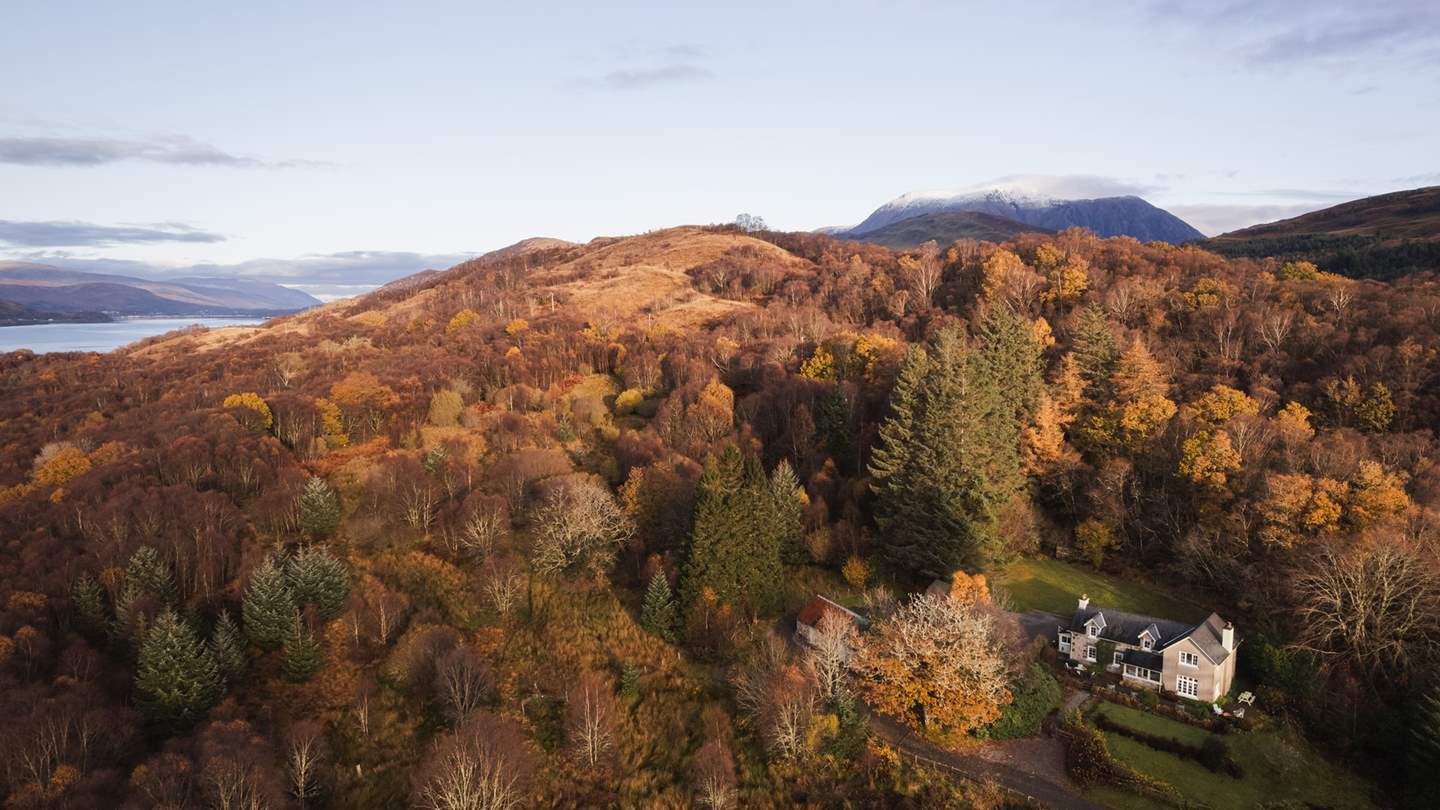 Our beautiful homestay for eight is nestled within a private leafy canopy, with a dramatic backdrop of Ben Nevis