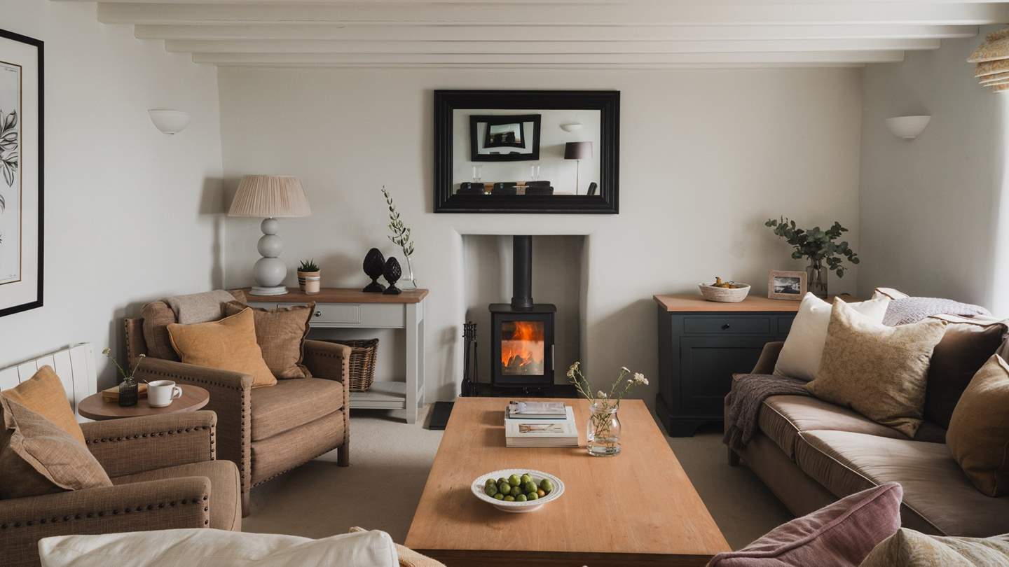 Offering irresistible comfort are two-seater sofas in mocha and two sumptuous armchairs