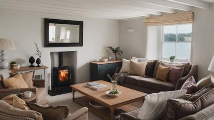 Dreamy fireside moments await in the heavenly living area, adorned with interiors by Neptune 