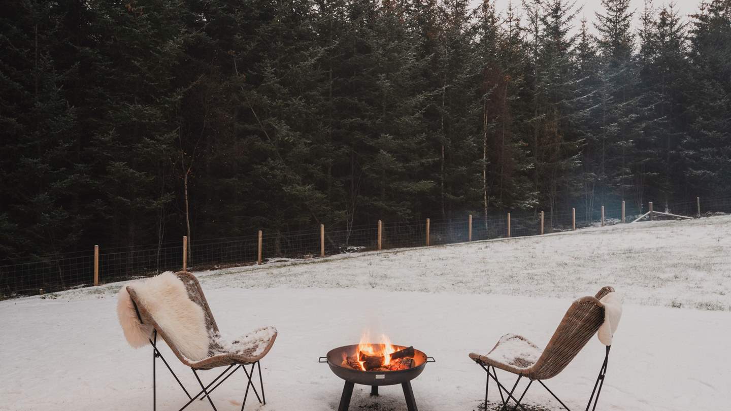 Toast marshmallows and sip whisky beside the enchanting pine forest