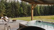 Relax in the electric hot tub and admire Birkenbaud's untamed surrounds... 