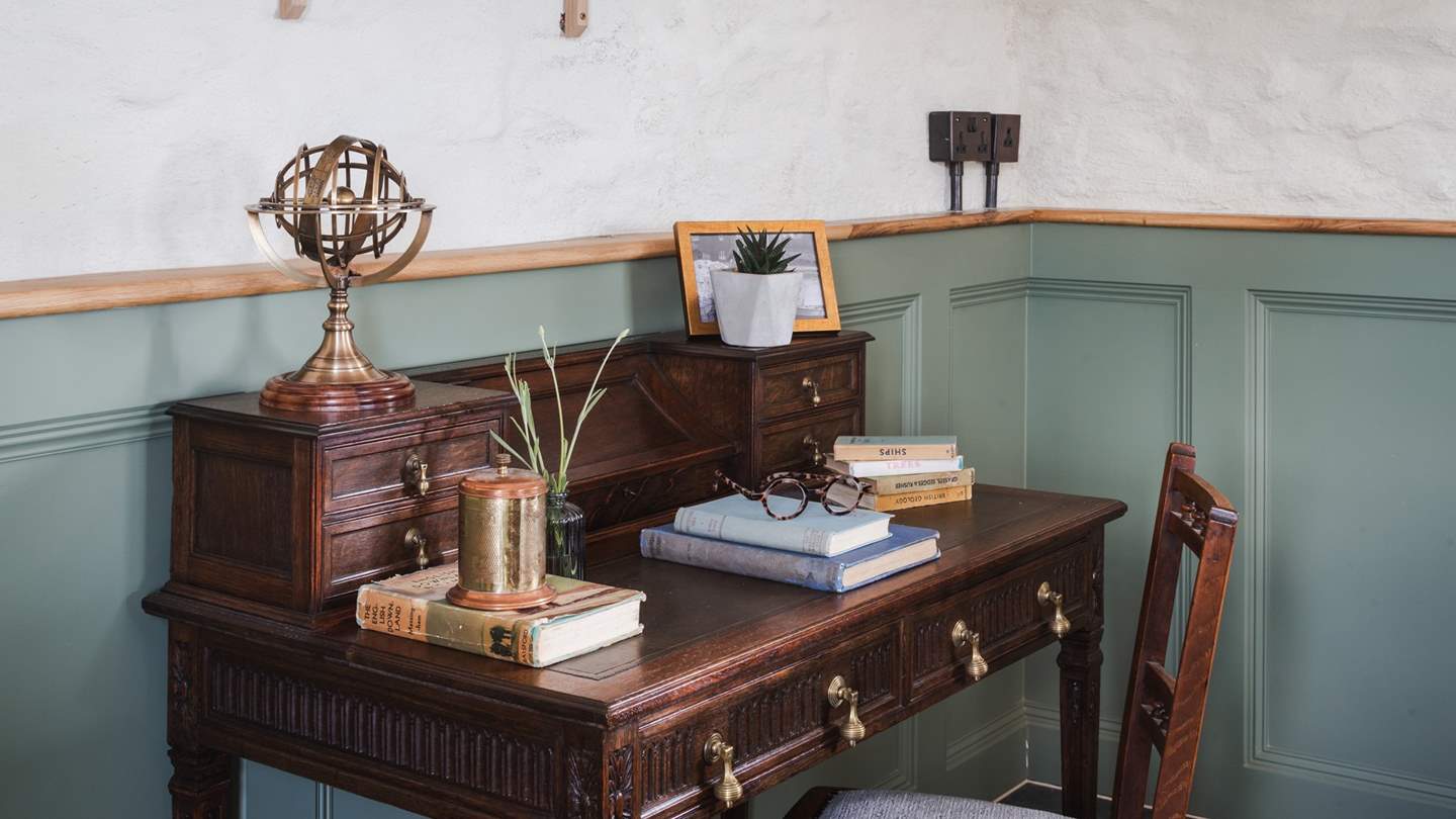 While a vintage writing desk, once owned by Gilbert from Gilbert and Sullivan, calls for creative expression