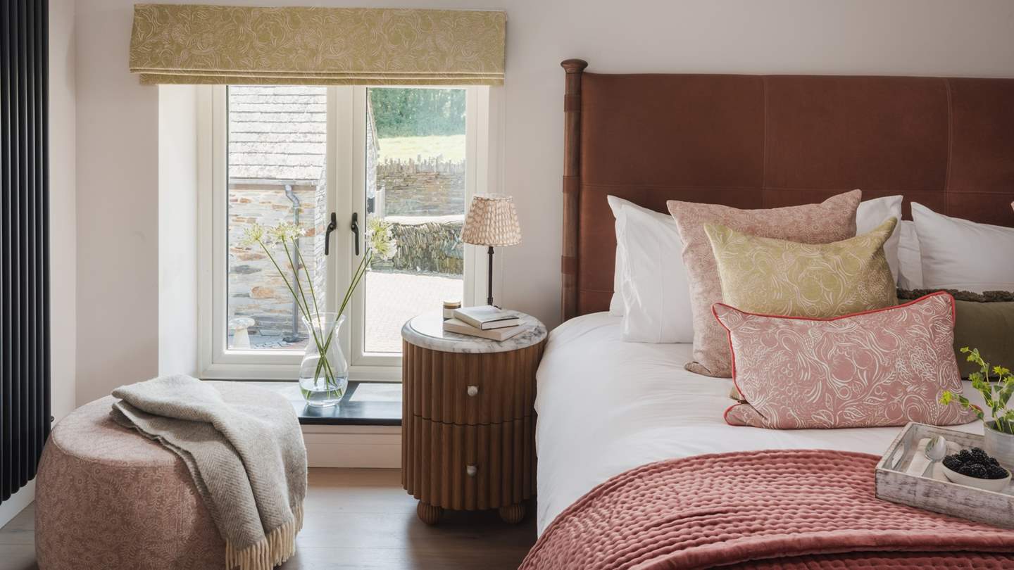 For restful repose, a super-king Italian leather bed from Soho Home, is complemented with a Hypnos orthopaedic mattress and swathed in six hundred thread count Egyptian cotton sheets