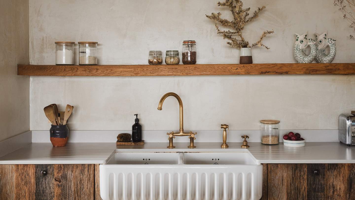 Natural plaster walls soften the rustic spaces at Nahla