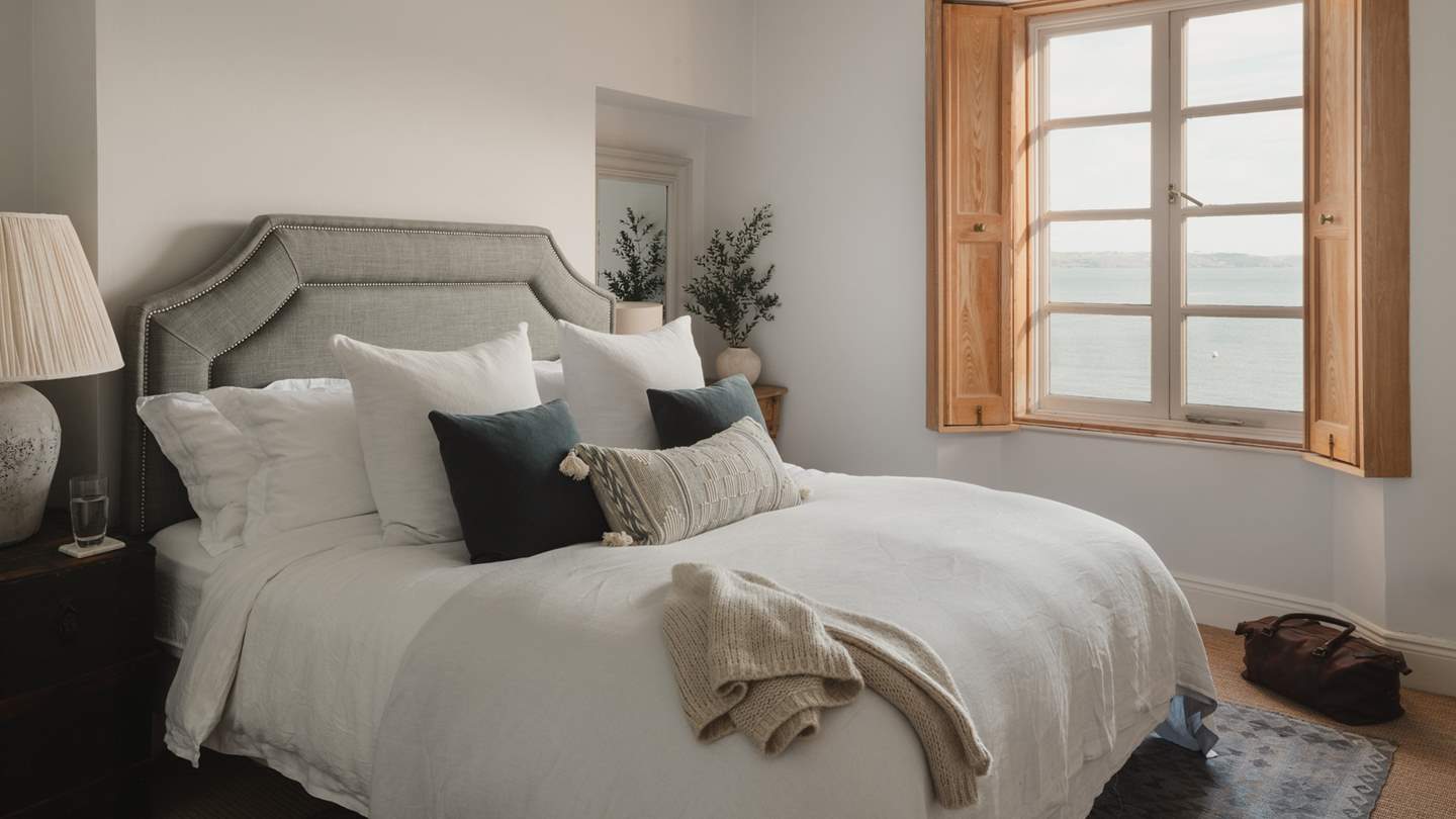 A restful space, the master bedroom beckons with a Neptune super king bed and mesmeric ocean views