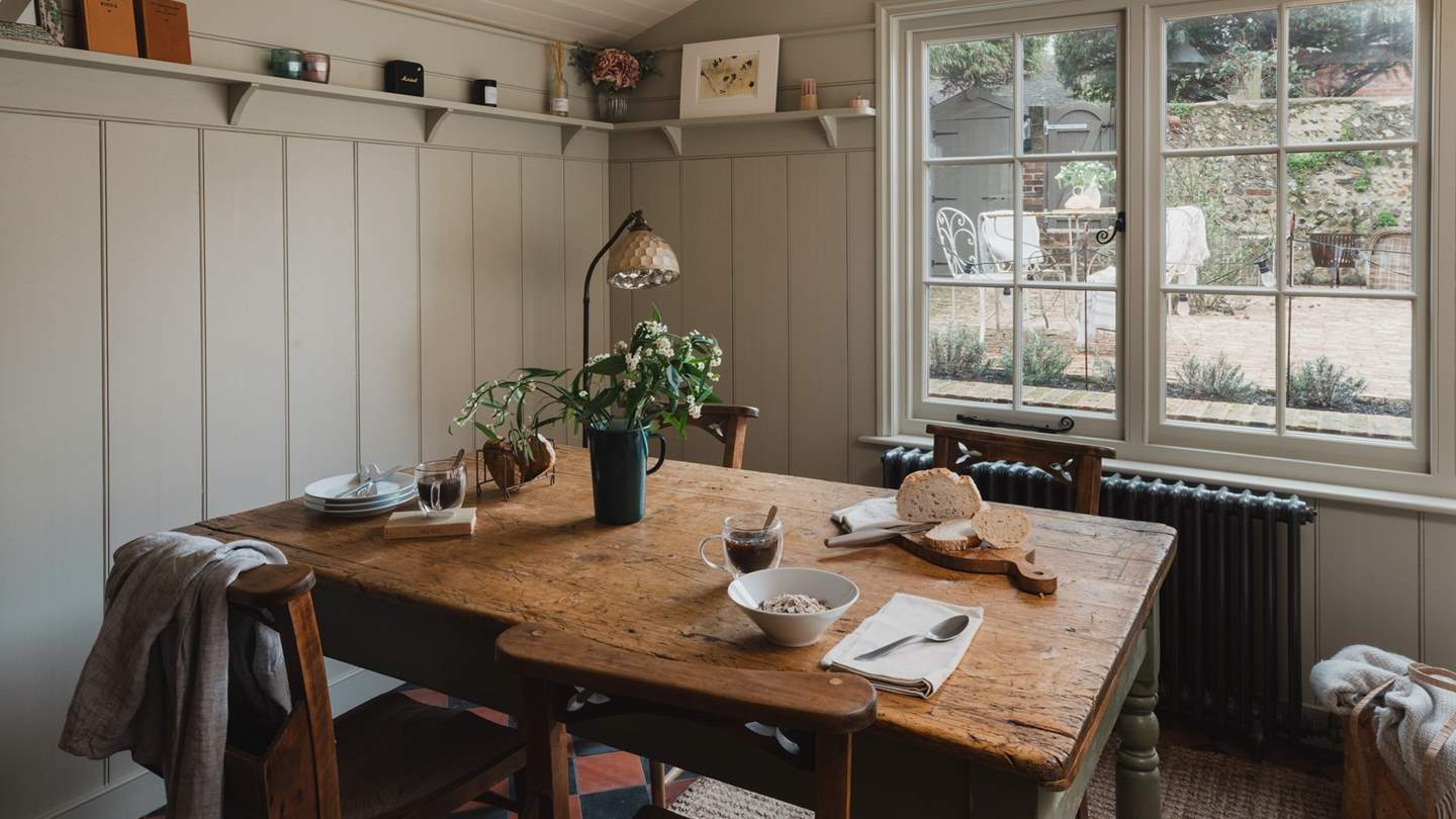 On clement days, step outside the dining room to reach the courtyard 