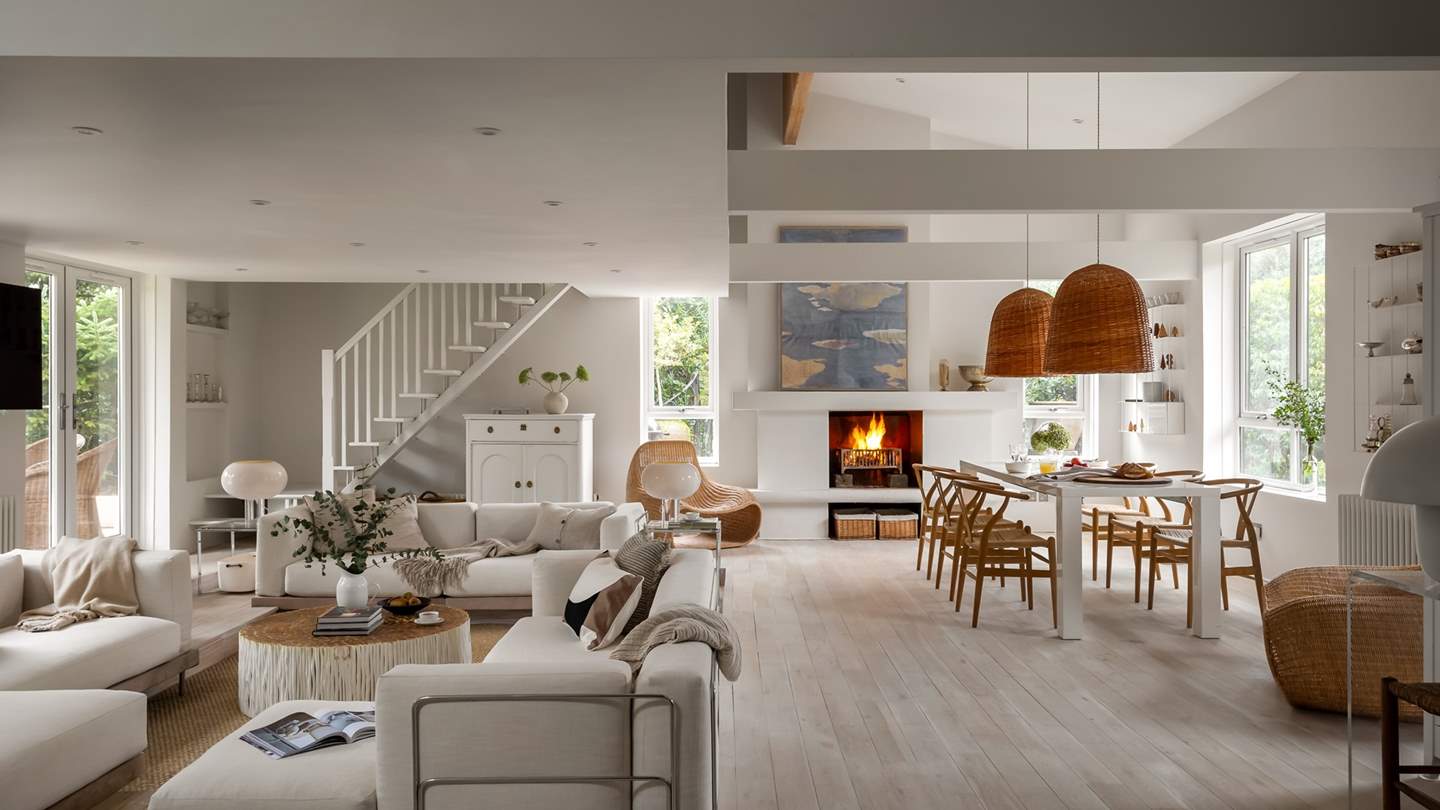 In a Nordic open plan design, uncover the spacious living room