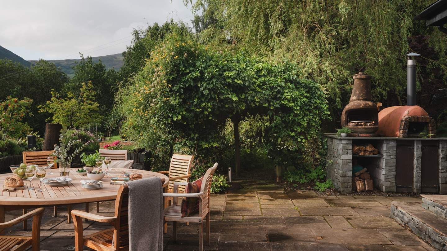 Prepare stone-baked delights in the outdoor pizza oven 