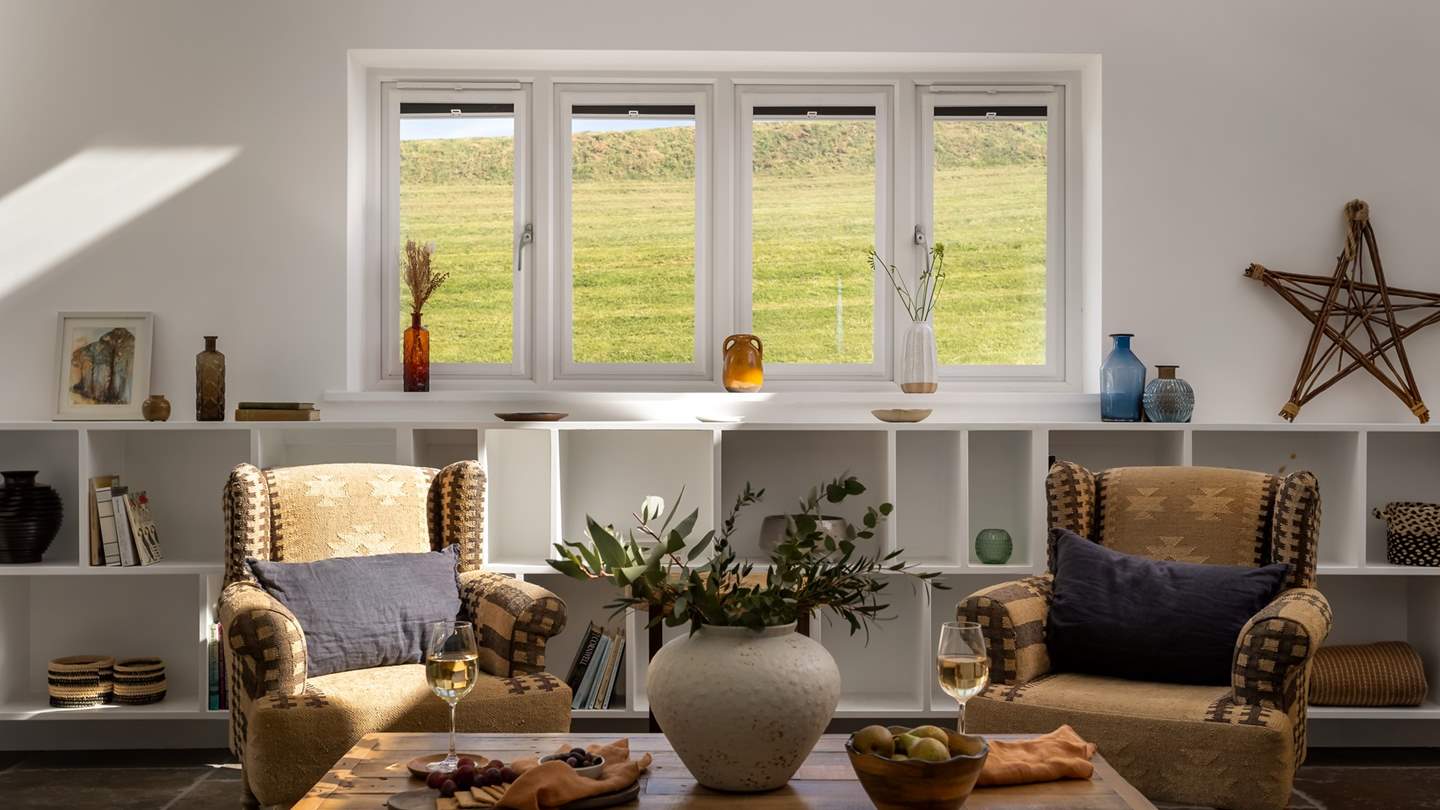 Seek contemporary comfort in the spacious main living room