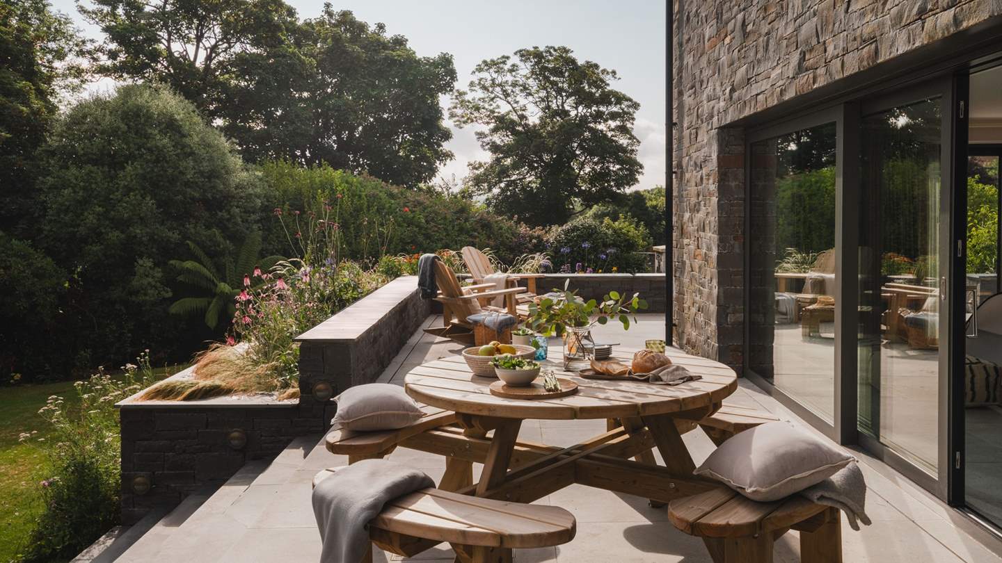 Artfully designed with seamless outdoor-indoor living in mind, draw open the kitchen's sliding doors on the ground floor to uncover the delightfully enclosed, wraparound terrace