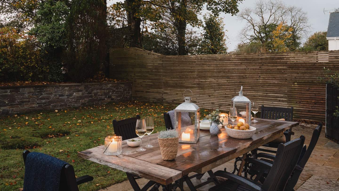 Wander outside to the peaceful enclosed garden for alfresco toasts under cerulean skies