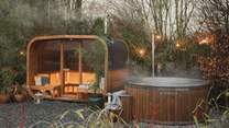A soul-soothing wellness area beckons for restorative days in the sauna, and starlit nights in the wood-fired hot tub