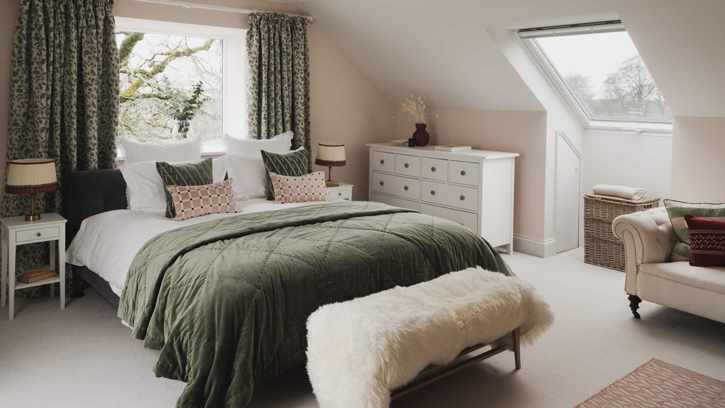 Encompassing the entire second floor, the master bedroom invites hushed moments with its super king bed