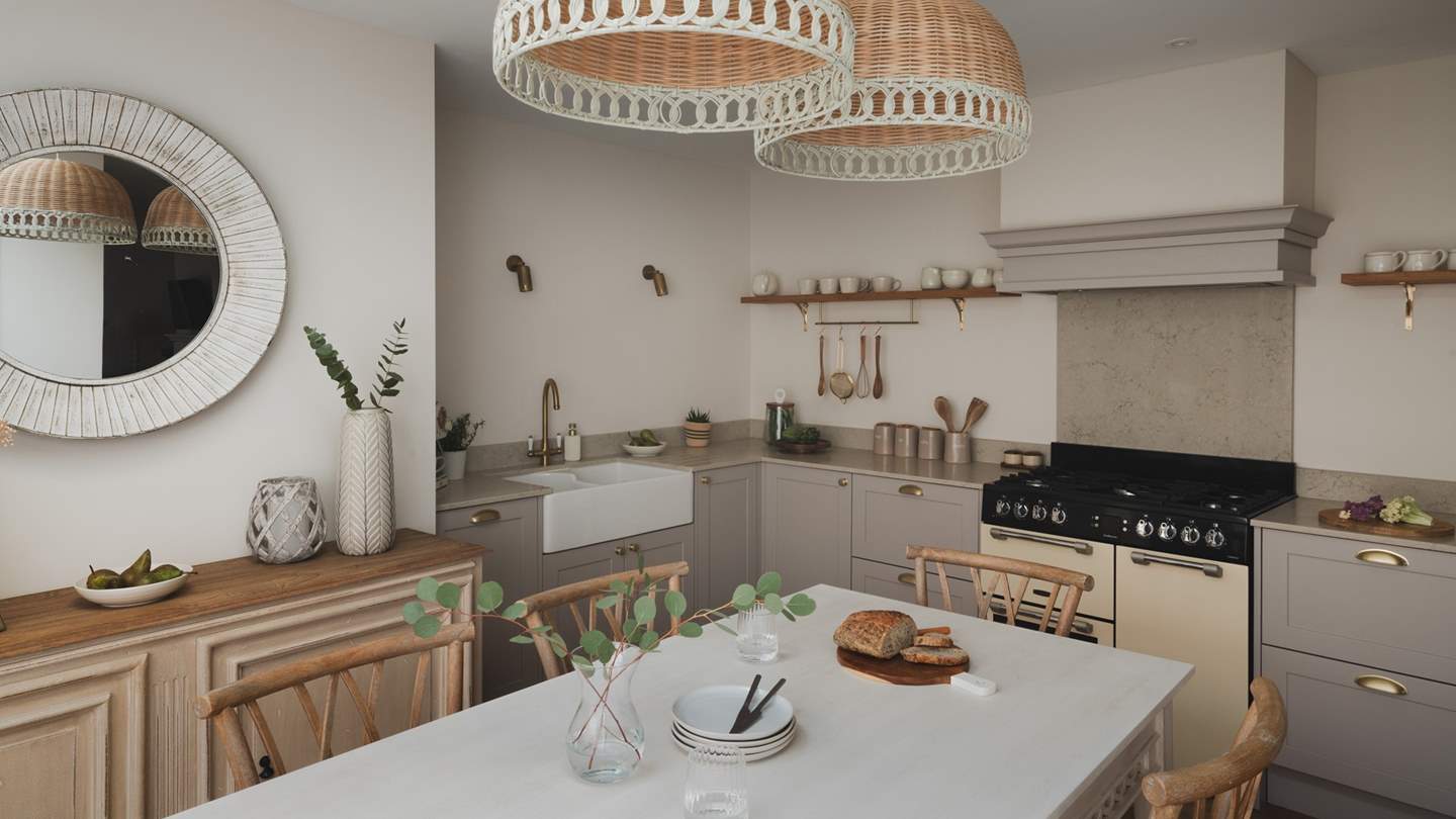 Elevated with underfloor heating and illuminated by a large ceiling window, this bewitching space is a dream for feasting fancies