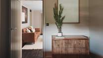 For stowing belongings, you'll find a chest of drawers 