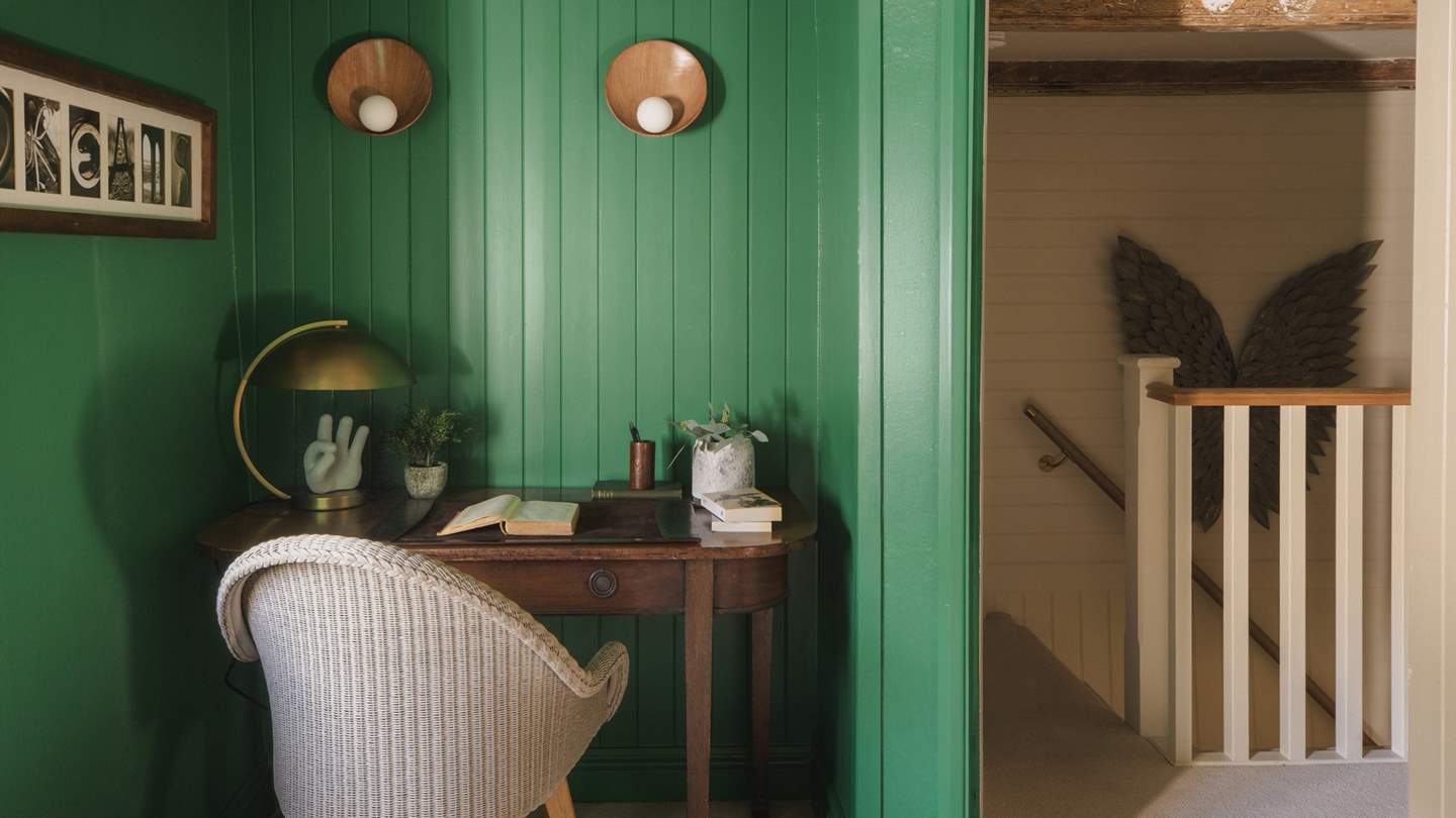 The space is complete with a writing desk and chair for chronicling travel reveries