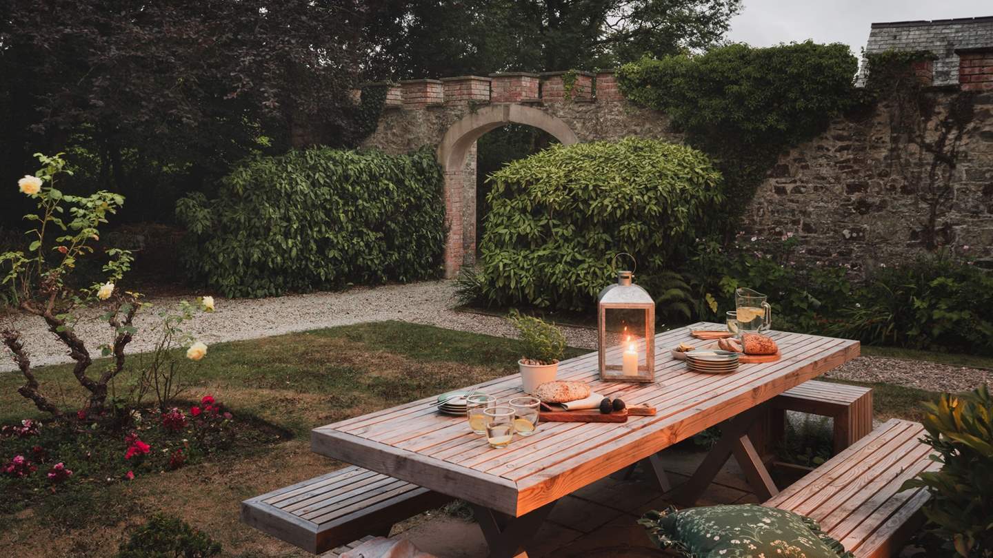 A backdrop inviting for evening conversation with a glass in hand