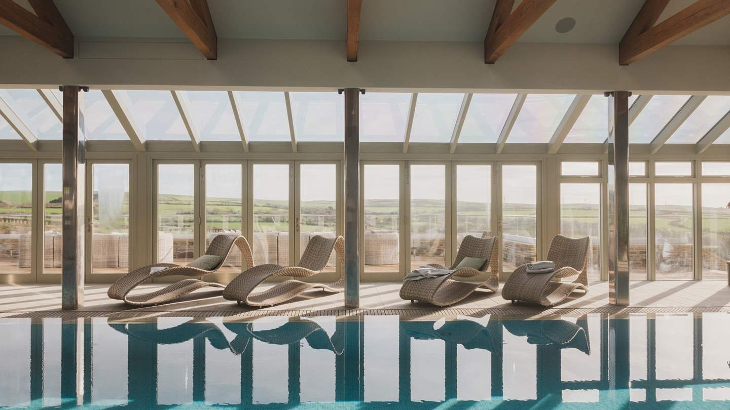 The swimming pool looks out to Trevear's gorgeous grounds