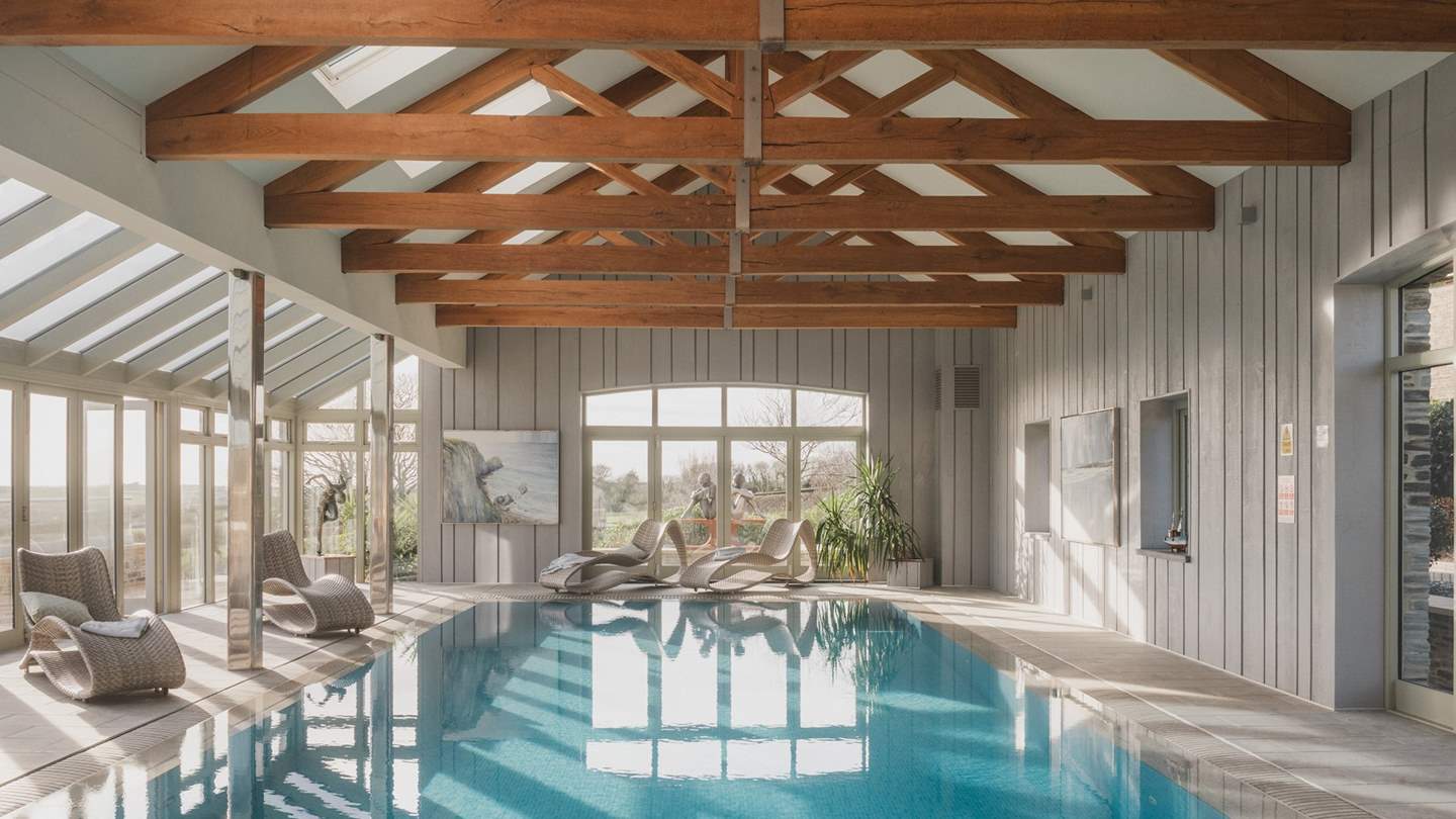 The incredible indoor swimming pool, heated to a perfect temperature